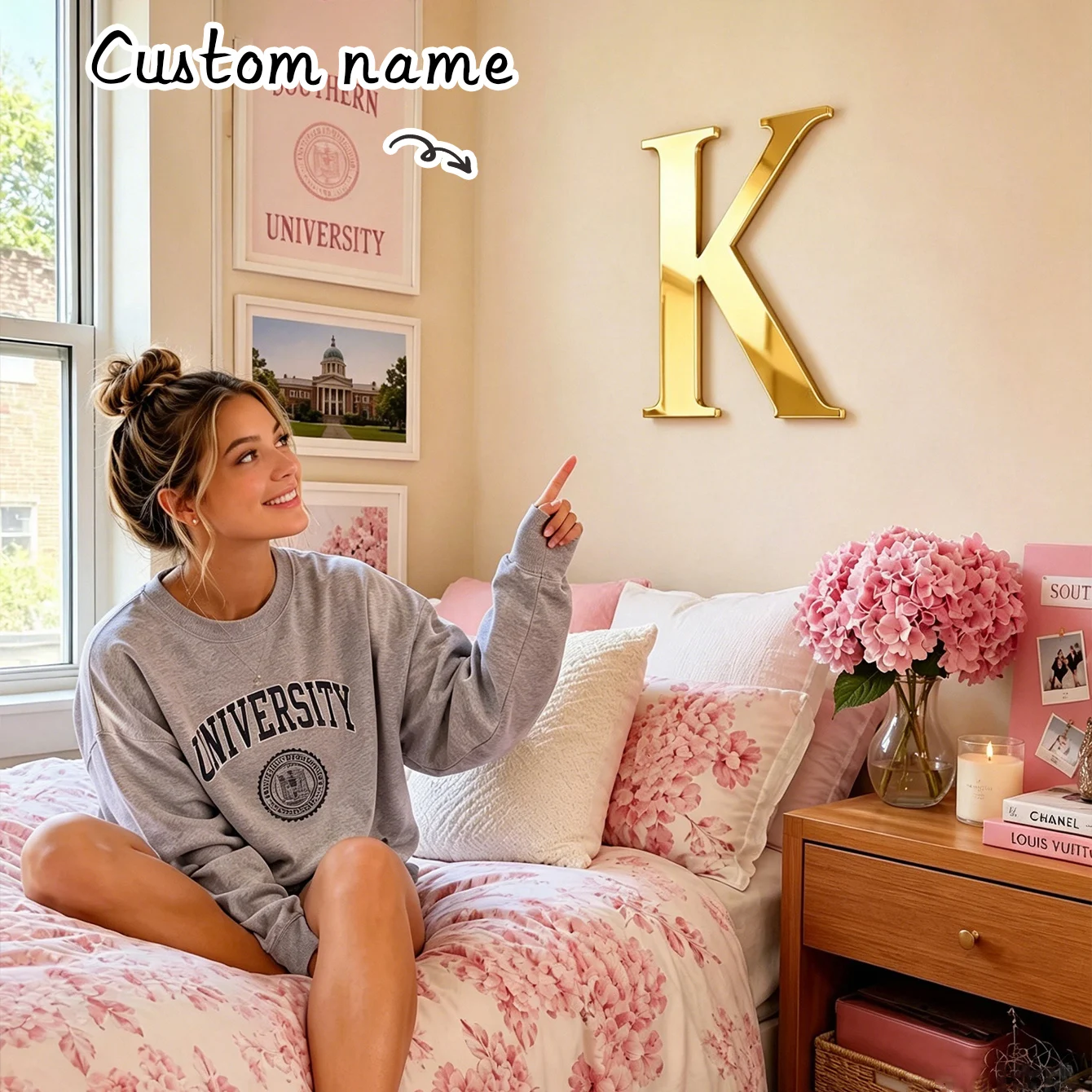 Customized name dormitory acrylic signs, acrylic letters, dorm room decorations, college dormitory door signs, bedroom decorations, room decorations, back-to-school season gifts, gifts for girls, personalized name sign
