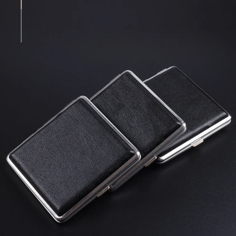 1pc Double-open Leather Cigars Cigarettes Cases for 20 sticks Cigarette Stainless Steel Tobacco Cigarette Boxes Tools