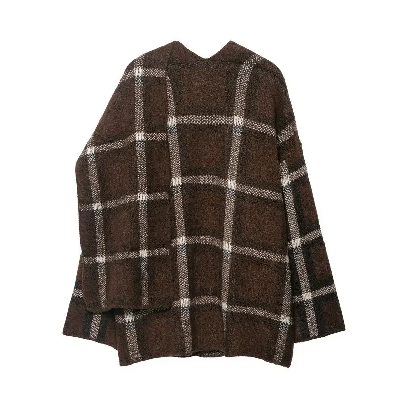 

Loose Knitted Coat Women's Clothing Knitwear Soft Warm Female Tops Autumn Winter Cardigan Sweater Plaid Pattern Casual