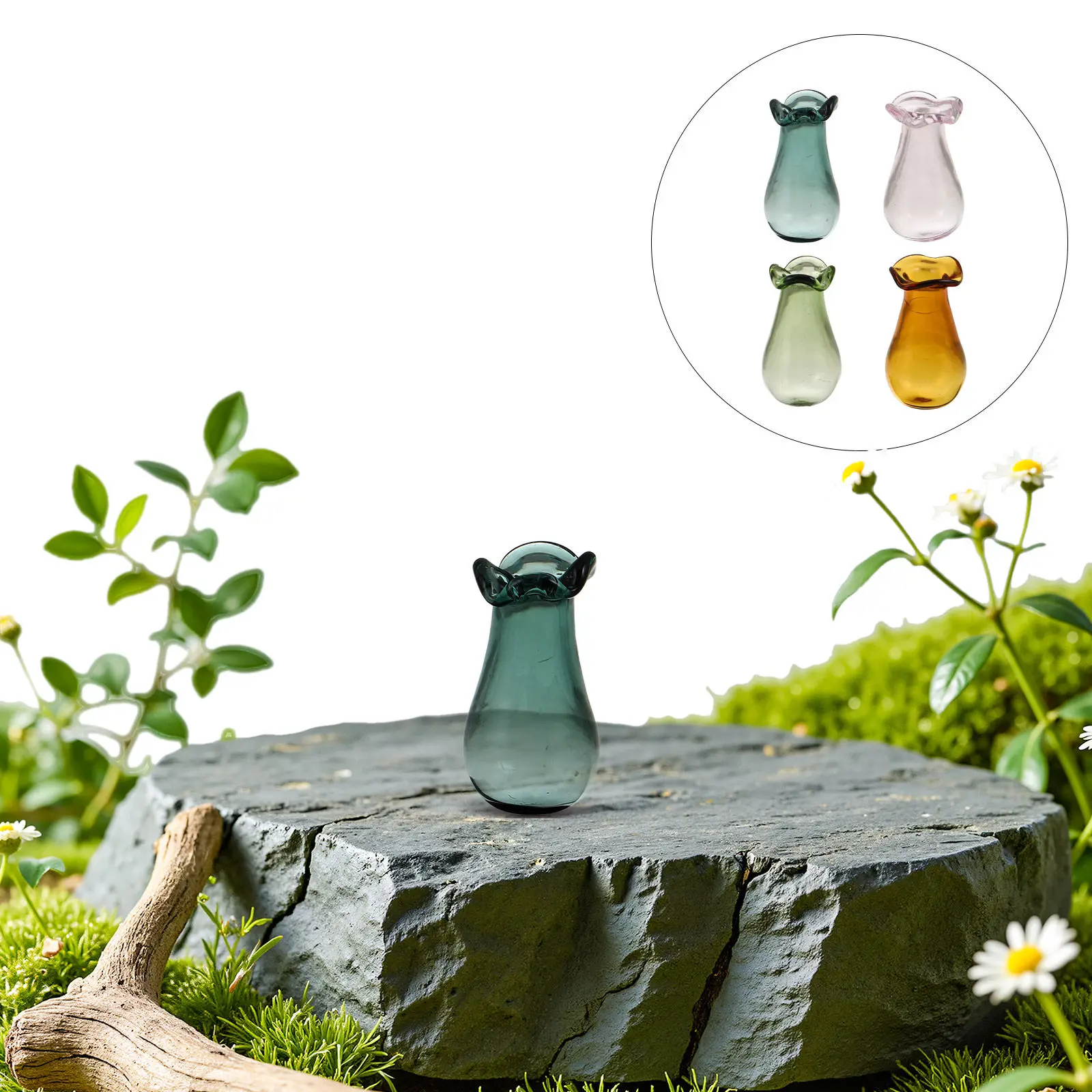 

4Pcs Mini Glass Vase High Transparency Colorful Miniature Vase Set Cat Whisker Holder Desktop Display DIY House Decor 1.1 Inch