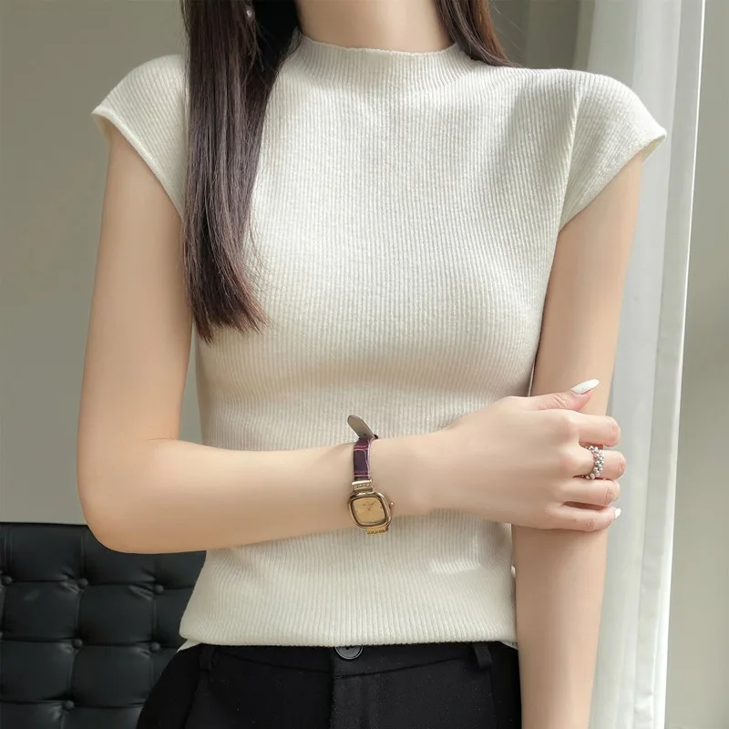 Primavera Estate Nuovo Sle Versatile Colore f Collo alto Dimagrante Donna Allentato Pigro Sle Base irt Abbigliamento interno Top