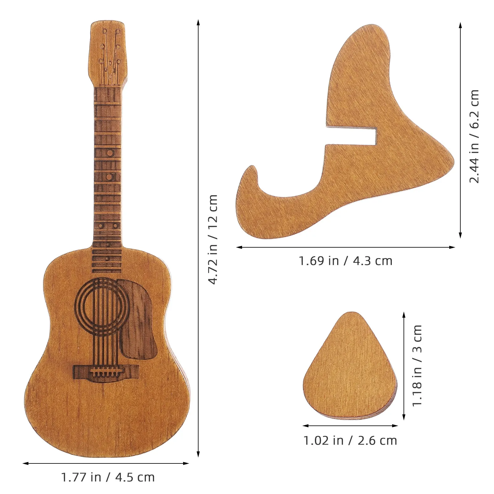 Guitar Pick Holder Case Wooden Guitar-Shaped Organizer with Grooved Interior for Picks Capo and Thumb Picks