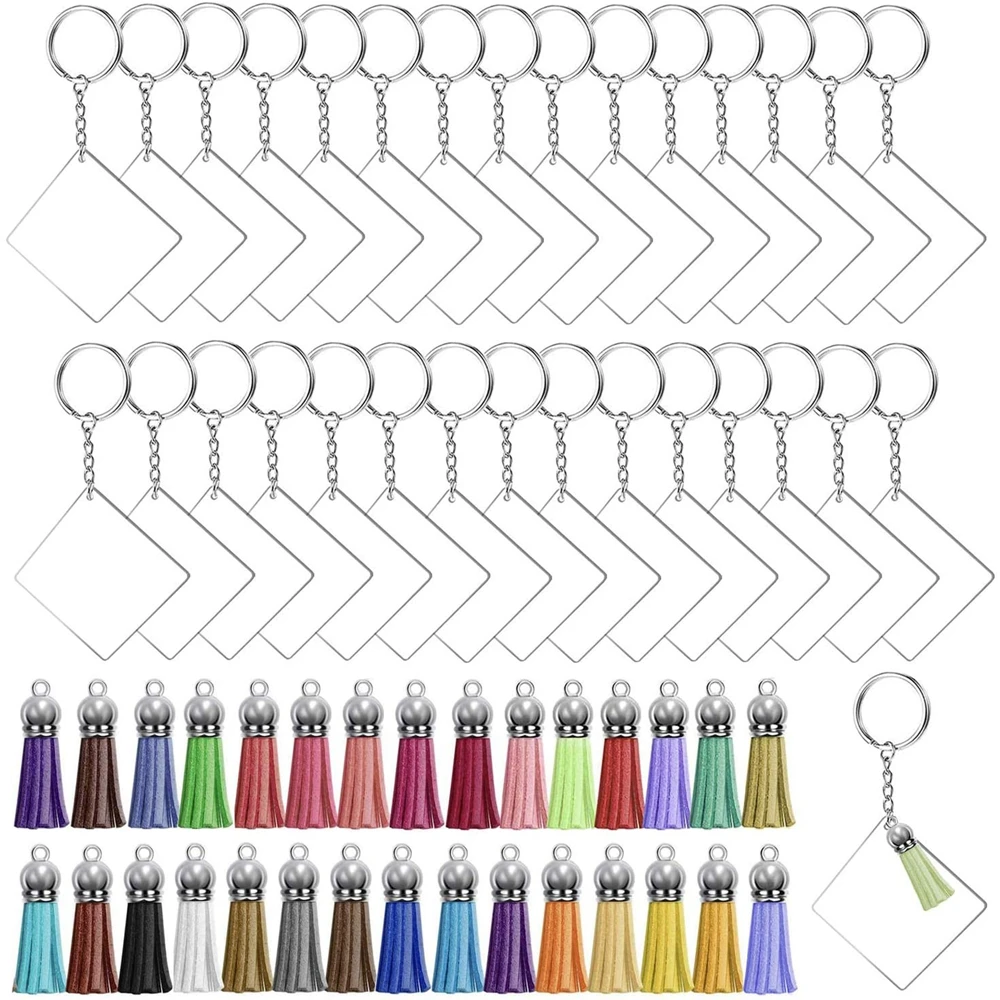 

90/120pcs Acrylic Keychain Blanks Tassel Charms Set Including Clear Acrylic Ornaments Blank Key Rings With Jump Rings DIY Craft