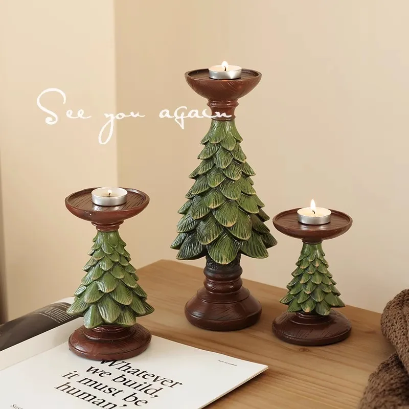 Christmas Tree Candlestick Decoration Retro Window Display Resin Decoration Desktop Gift Atmosphere Decoration