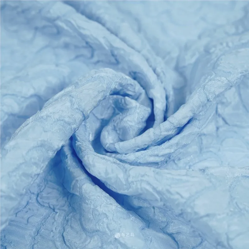 and elegant light blue embossed bubble jacquard fabric dress coat skirt pants