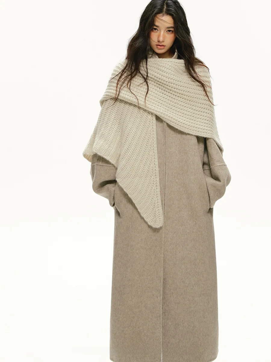 

Attia Glowy Thiened Woolen Coat Women's Mid-Length Stand Collar Double-Sided Woolen Scarf Large Coat Korean Sle Commute