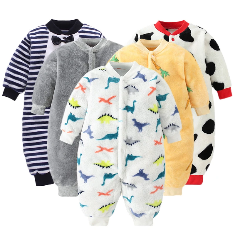 Infant Kids Flannel One Piece Pajamas Baby Boys Girls Cartoon Sleeping Bags Newborn Winter Indoor Causal Plush Home Clothes