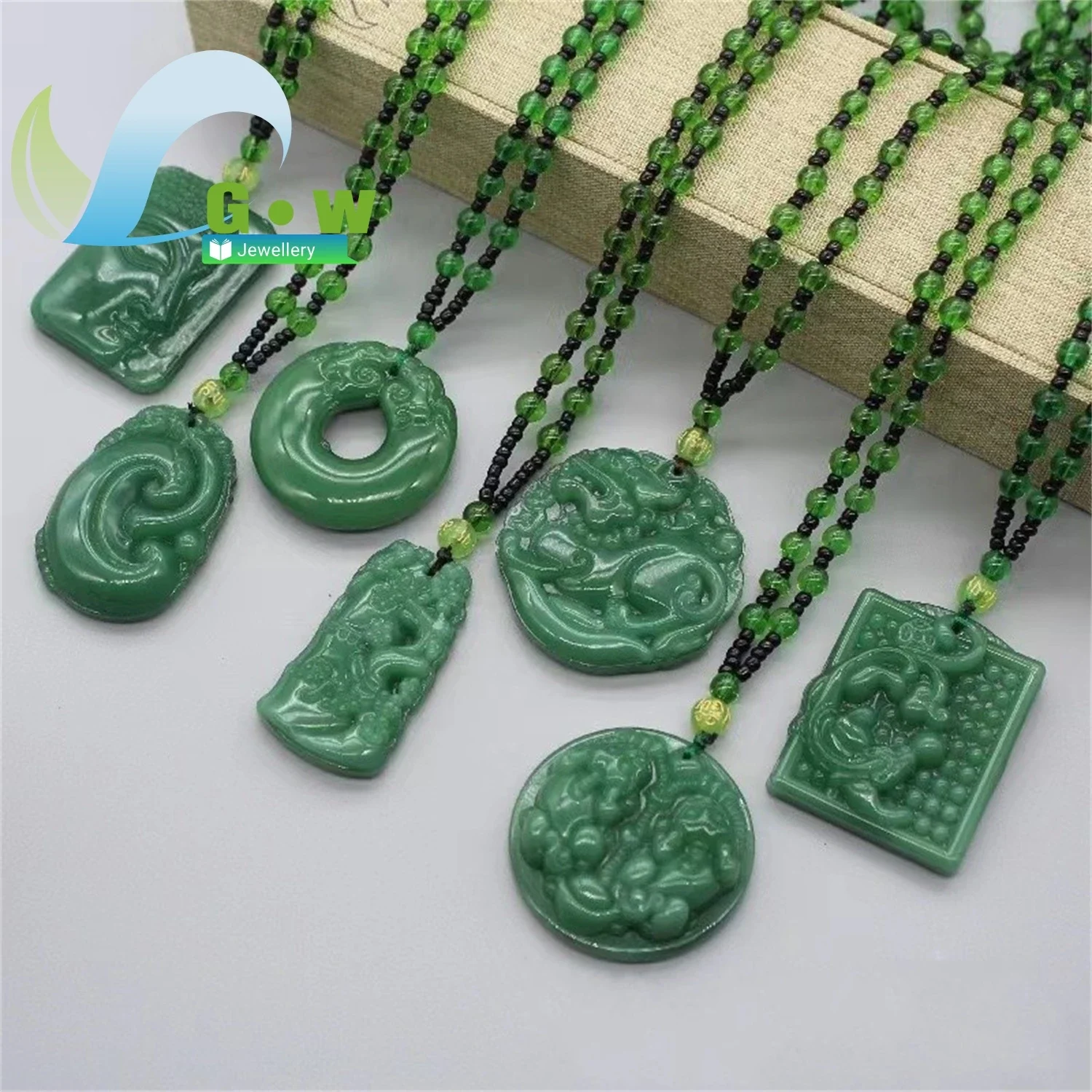 Green Jade Kylin Necklace Jasper Peace Knot Pixiu Wealth Pendant Ruyi Tourmaline Charm Scenic Spot Live Stream Gift