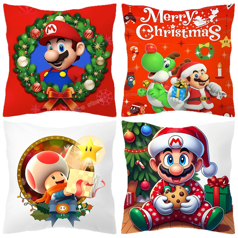 سوبر ماريوس بروس عيد الميلاد المخدة لطيف الكرتون وسادة تغطي وسادة ديكور غرفة أريكة الحلي الخريف ديكور المخدة #3