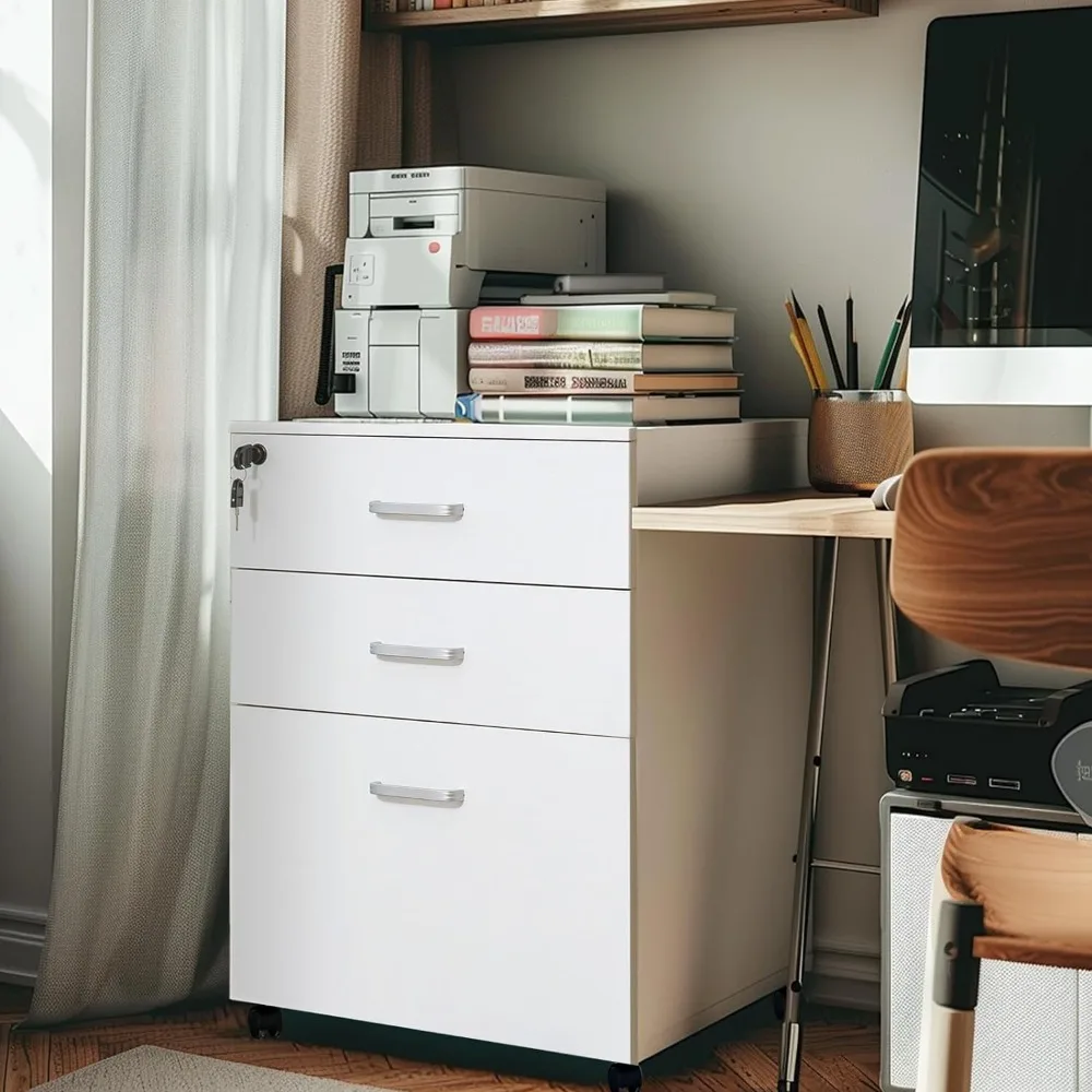 3 Drawer Mobile File Cabinet, Rolling Vertical Filing Cabinet fits A4, Legal Paper and Letter Paper for Home Office