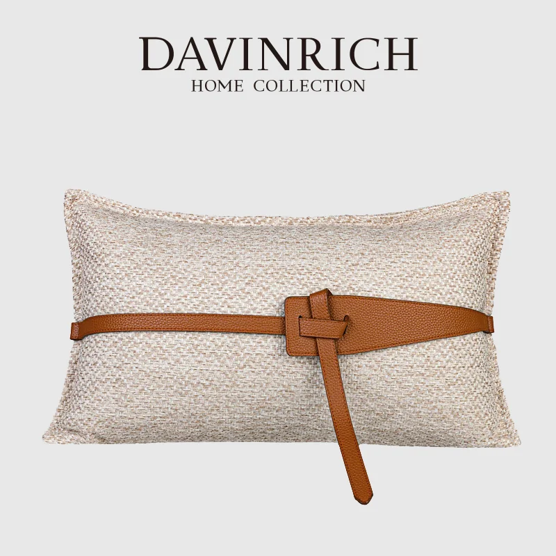 DAVINRICH H Style Decorative Lumbar Pillow Cover Luxury Tow Tie Blet Design Modern Minimalist Waist Cushion Case For Villa Hotel