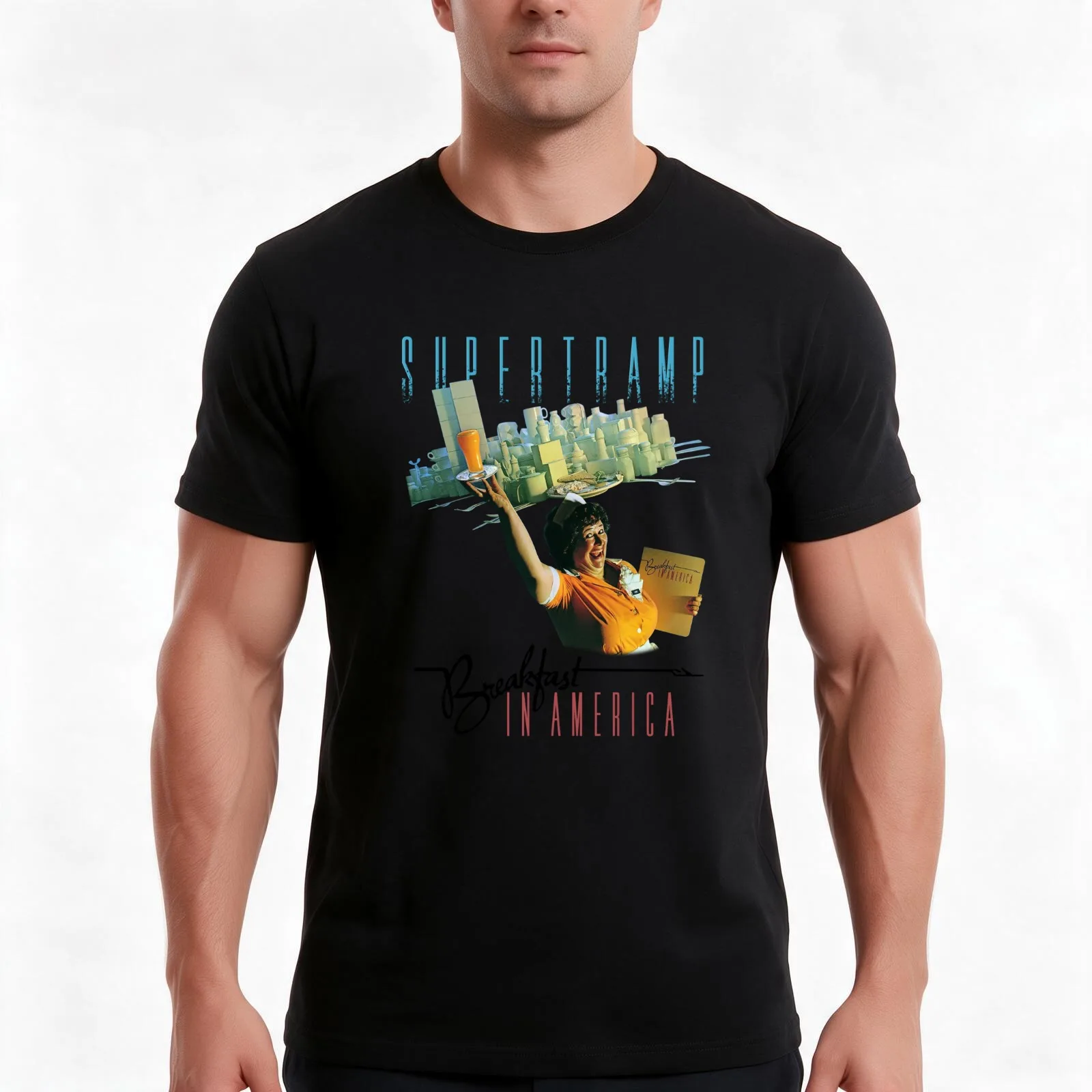 Súpértrámp BREAKFAST IN AMERICA 1979 NEW T-Shirt Summer Casual Cotton Tee Oversized Streetwear Tops Vintage Graphic Print