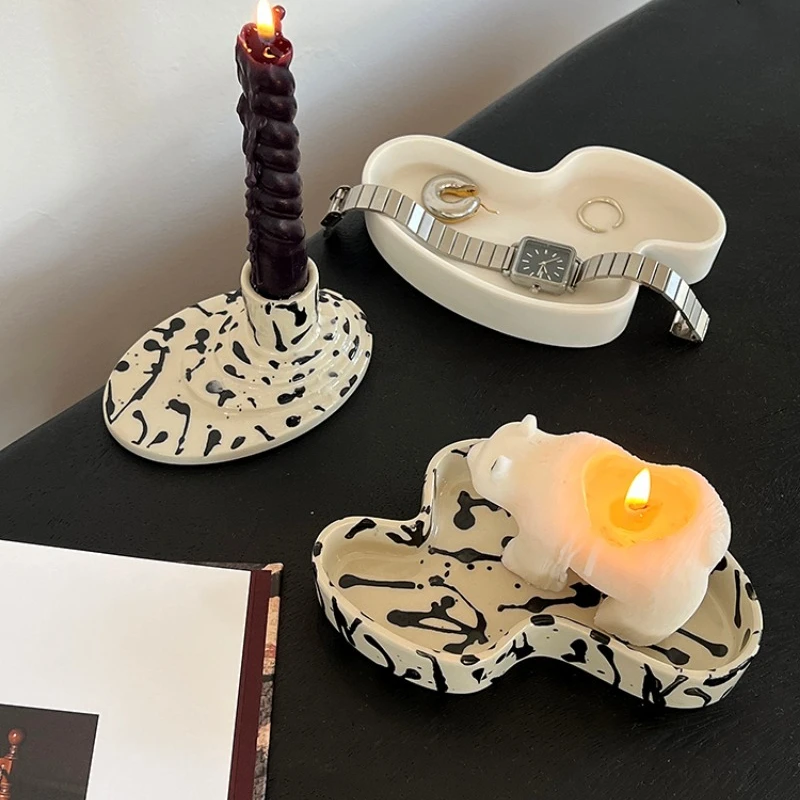 Ceramic Ink-Splash Tray - Irregular-Shaped Jewelry Organizer, Photography Prop & Dessert/Snack Plate for Home Decor