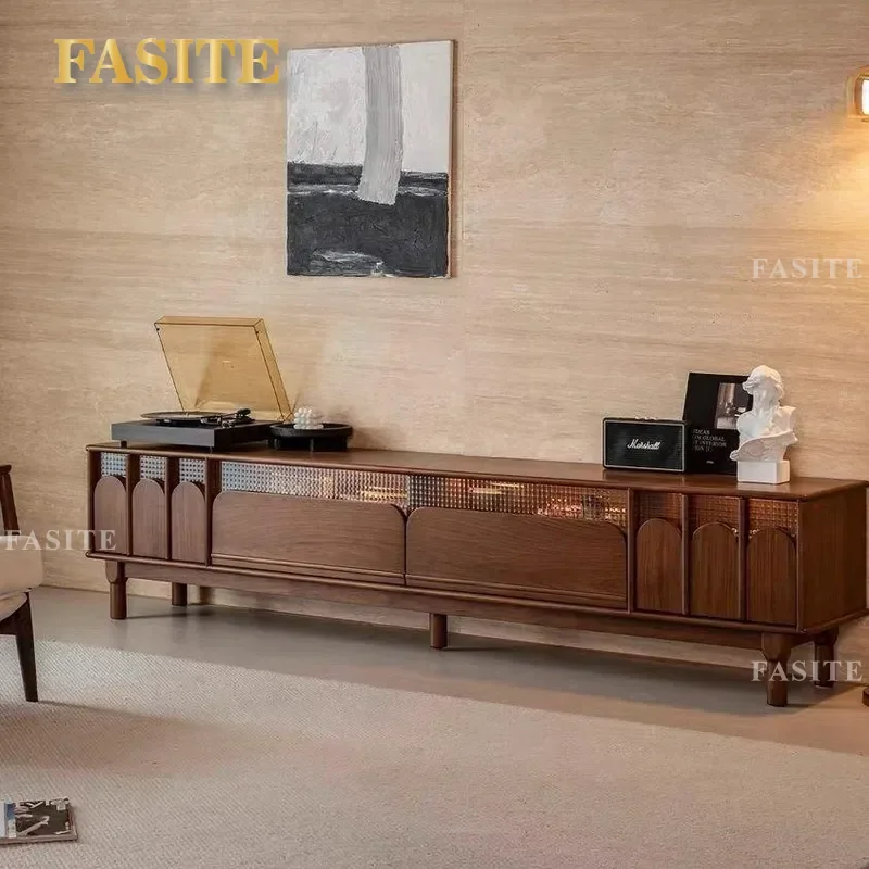 French Retro Antique Solid Wood Coffee Table Black Living Room Small Apartment TV Cabinet Locker Storage Integrated Cabinet