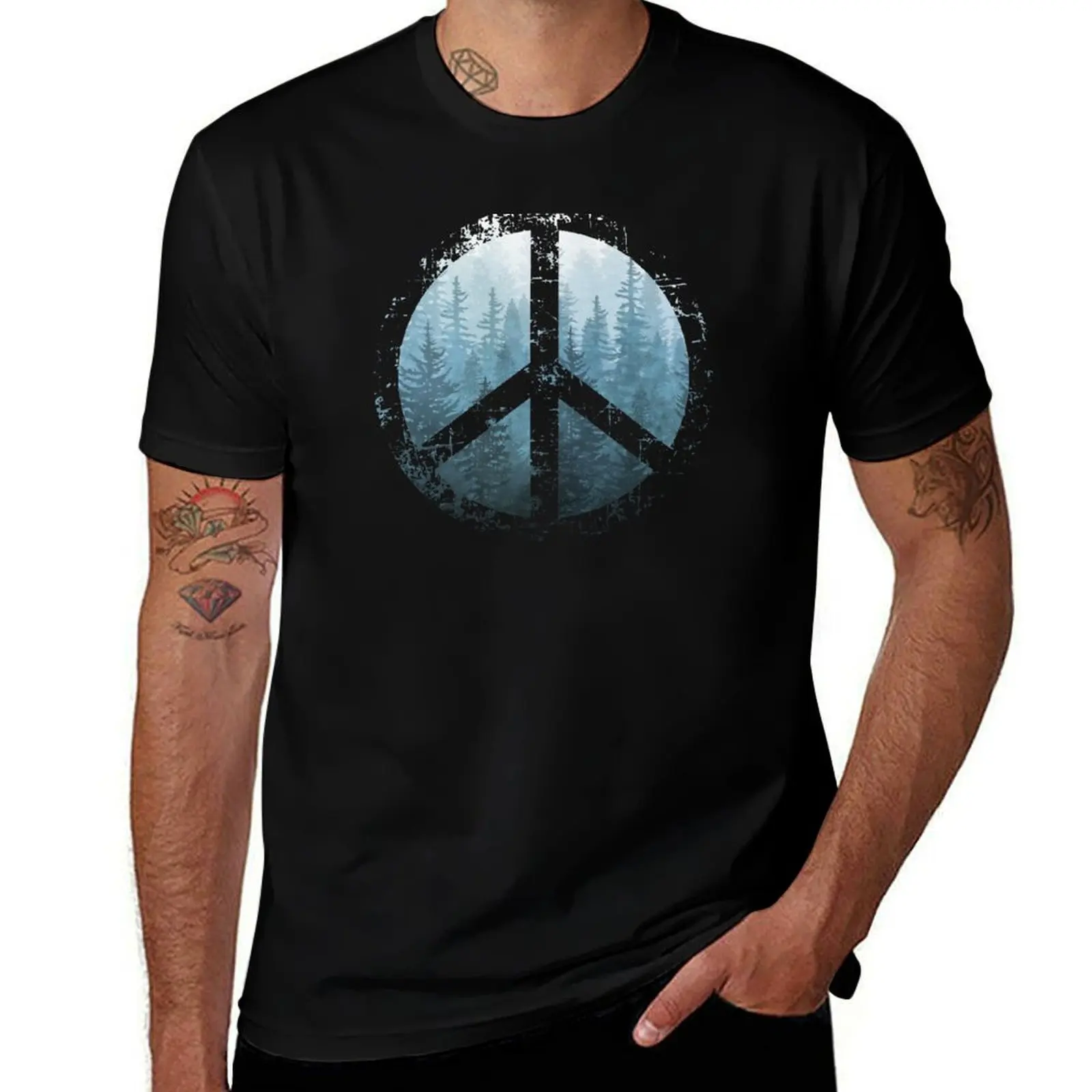 Peaceful Misty Forest T-Shirt Minimalist Plain Crew Neck T-Shirt