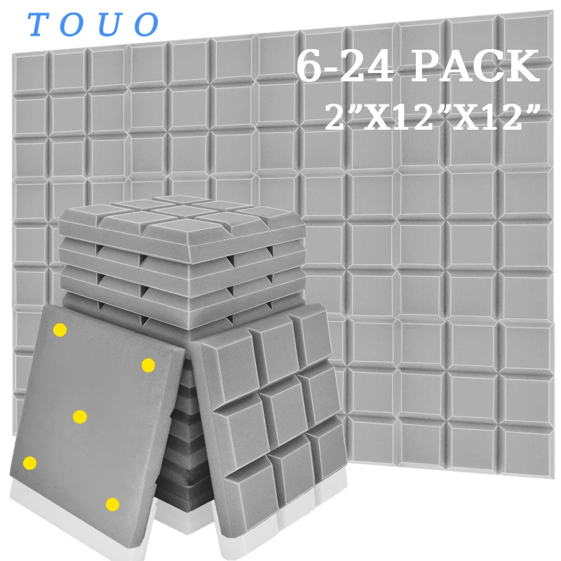 

TOUO Beveled Edge Studio Acoustic Foam 6 12 24 Pcs High Density Soundproof Foams Ktv Material Wall Soundproofing Isolation