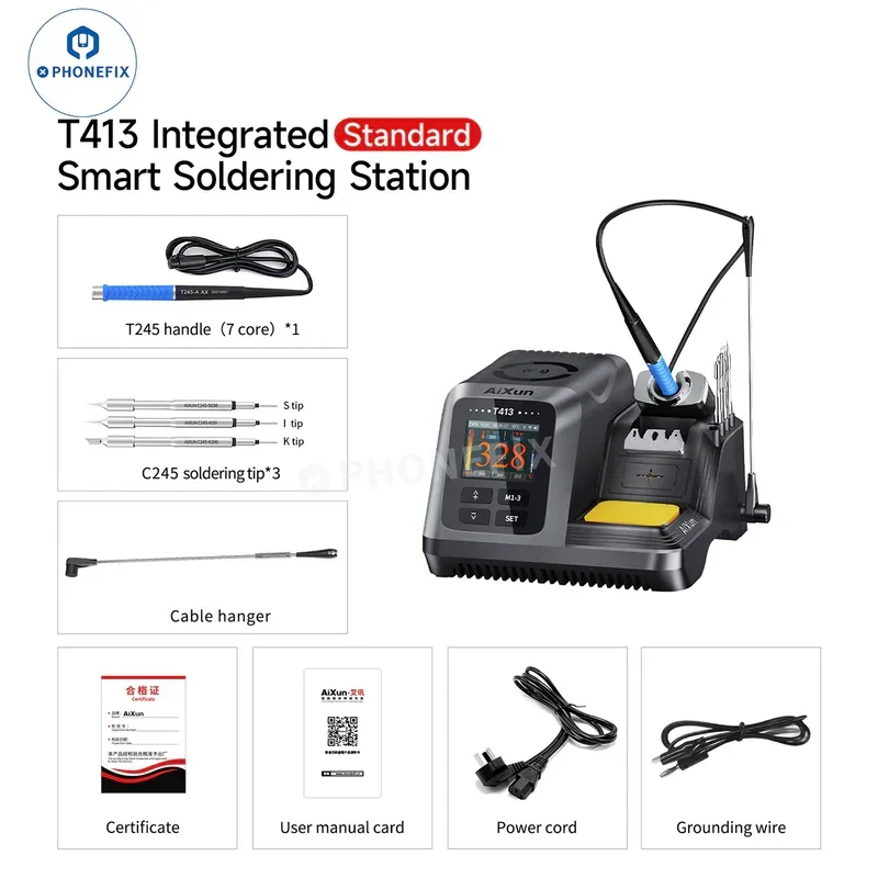 AIXUN T413 200W C245 Soldering Station With 7-pin Hole T245 Handle 3 iron tips for Mobile Phone PCB Motherboard Welding Repair