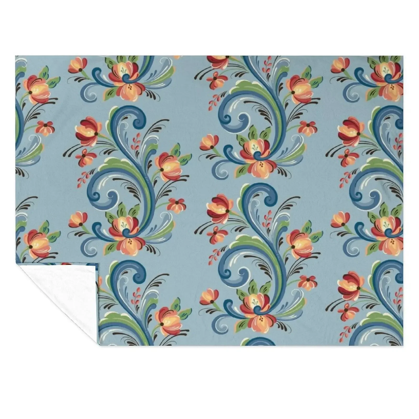 

Rosemaling Blue and Red Throw Blanket Thin anime Bed covers Personalized Gift Blankets