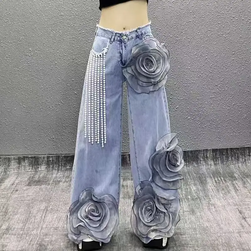 Vintage Basic Irregular Women's Jeans Washed Wide Leg Straight Denim Pants Baggy High Waist Asymmetrical Trousers Casual