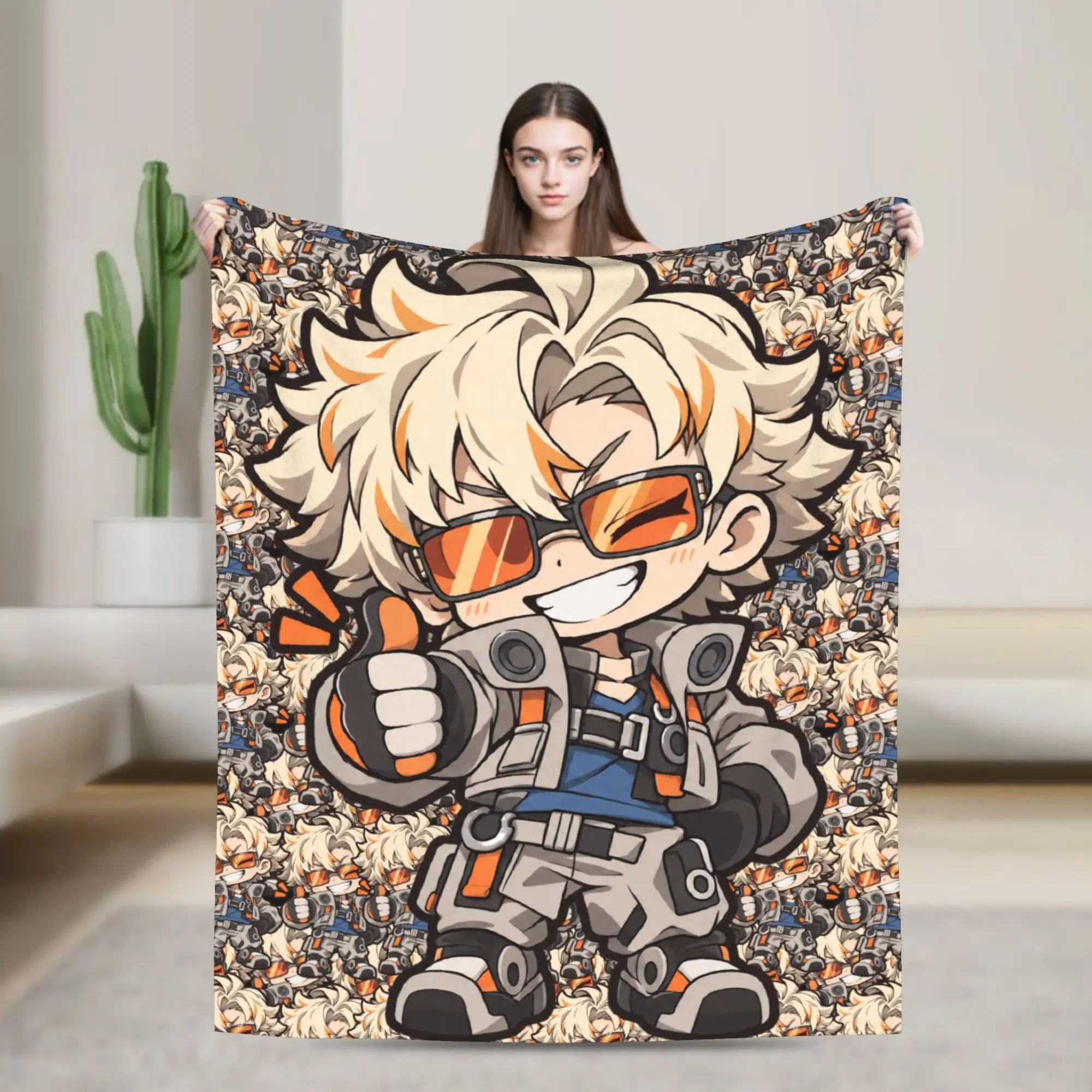 GACHIAKUTA White Haired Boy Orange Outfit Chibi Blanket Quality Super Warm  Throw Blanket Winter Child Living Room Bedspread