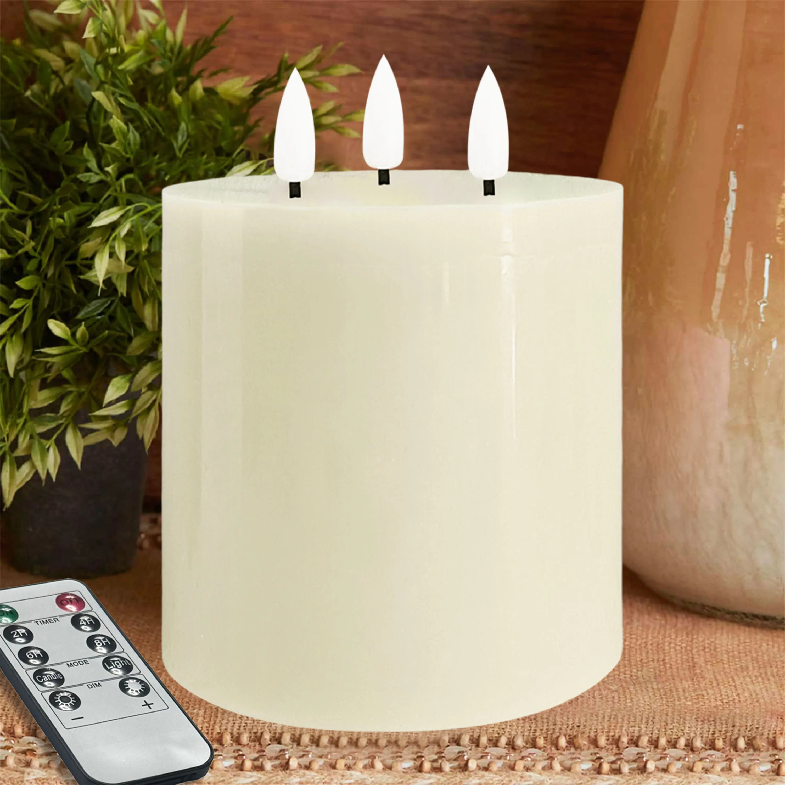 3 Wick Cylinder Ivory LED Electronic Candle Handmade Timed Flameless Candle For Decoration Gift Giving Candle