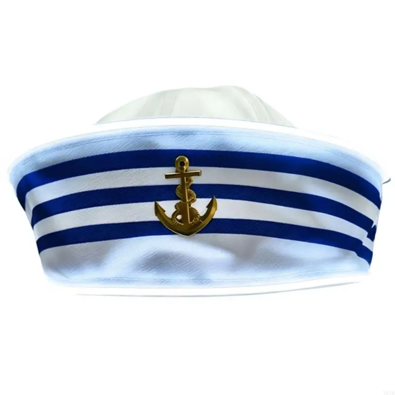 Light Up Costume Cap for Halloween Parties, White Blue-Trim Party Hat with 3 Light Modes and Included Batteries Y08E