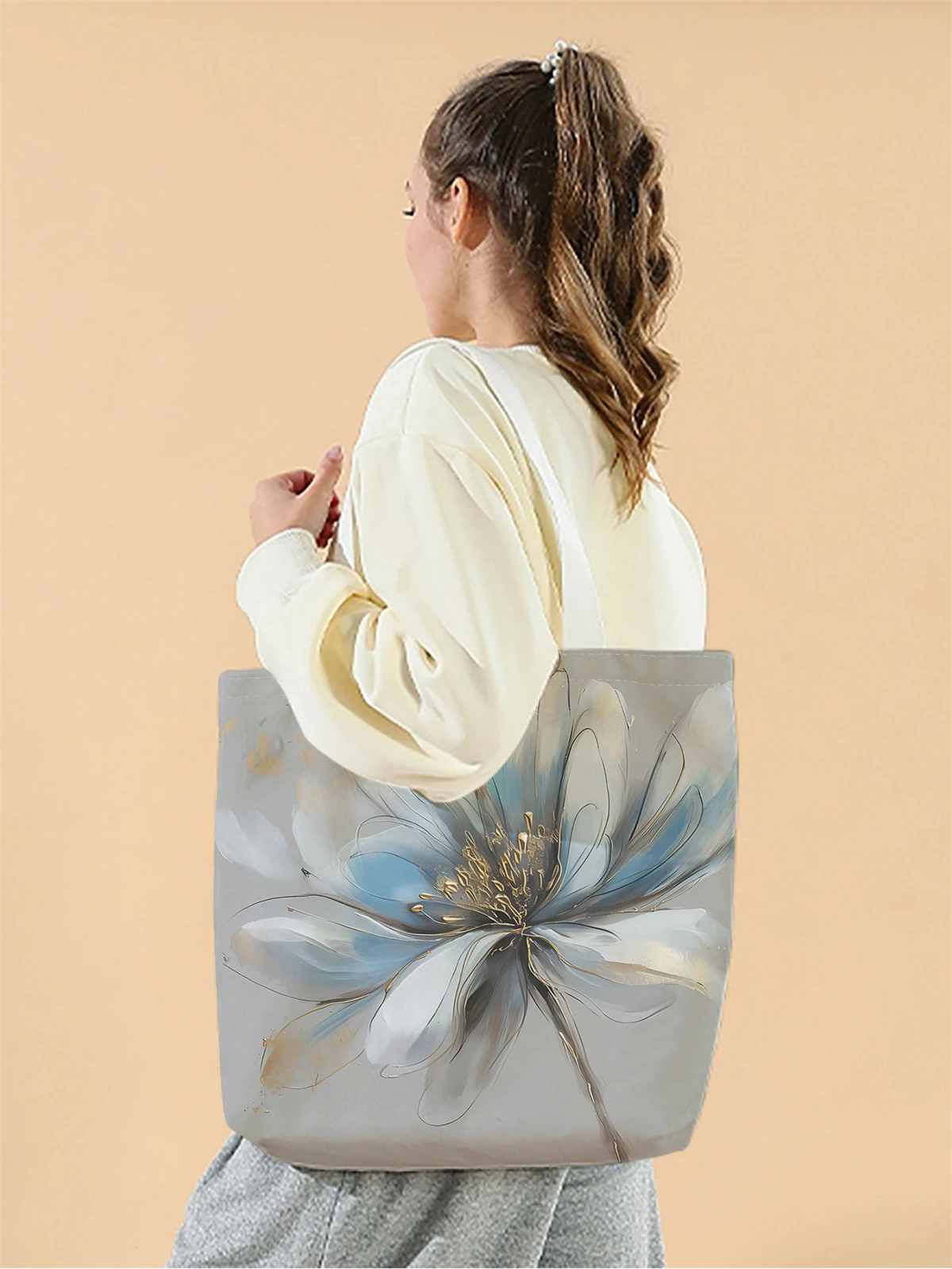 قطعة واحدة، حقيبة يد على شكل زهرة ملونة، حقيبة يد عصرية قابلة لإعادة الاستخدام، حقيبة يد متعددة الوظائف، حقيبة تسوق قماشية مطبوعة