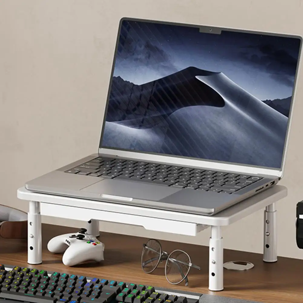 Computer Monitor Riser Cold-Rolled Steel Ventilated Monitor Stand with Drawer 3-Level Height Adjustment Laptop Stand Office