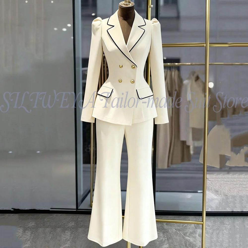 White Pants Suit Woman Luxury 2 Pieces Jacket Pants Office Ladies Female Blazer Sets High Quality Trajes De Mujer Elegante