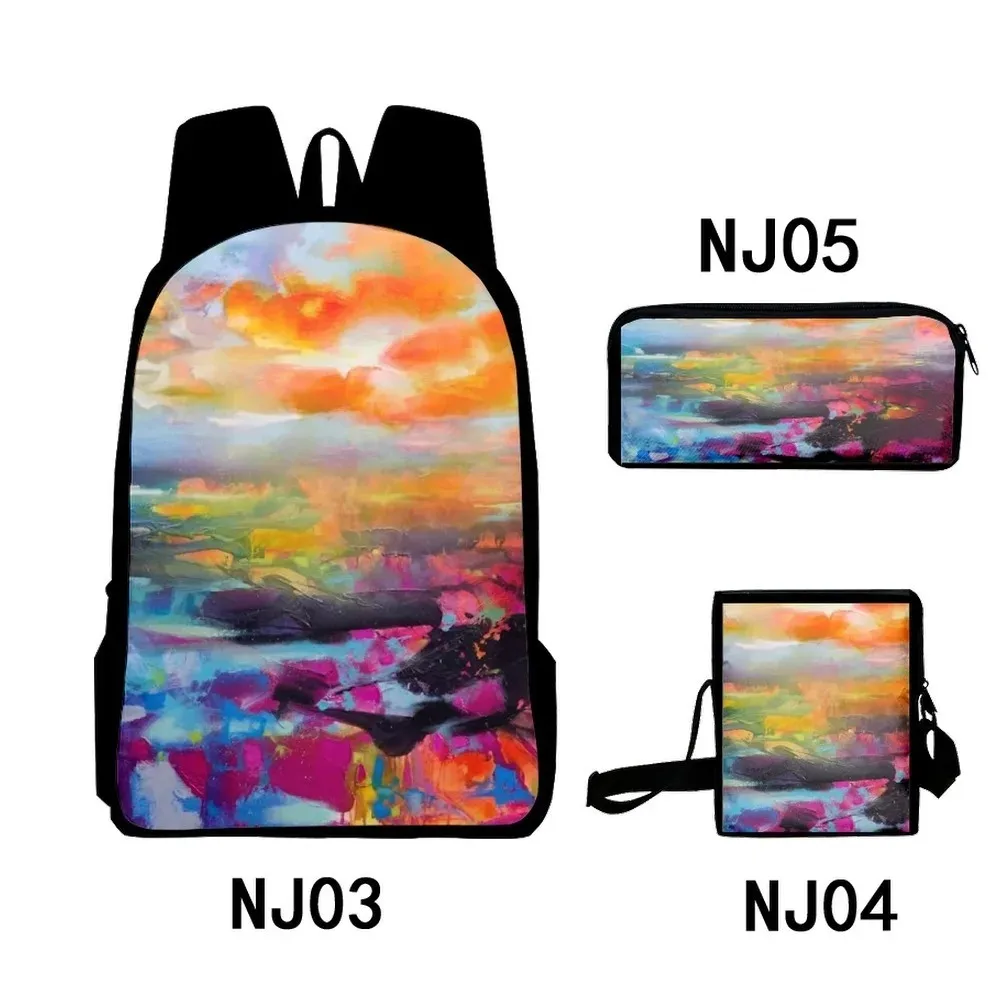 Harajuku 3d graphite printing backpack,3pcs/set,with oil painting,for school,laptop,backpack,shoulder bag,case