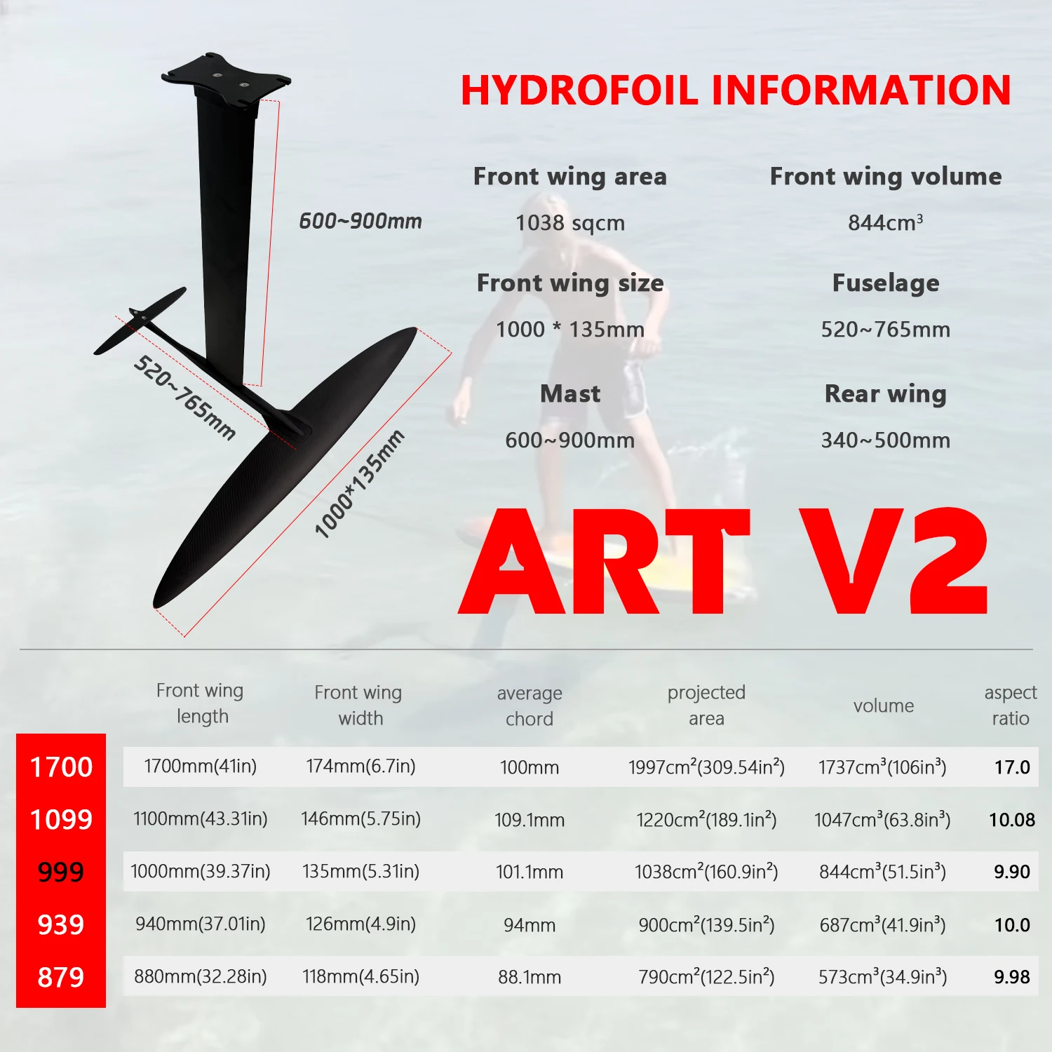 Hot Selling ART V2 999 Carbon Hydrofoil Motorized Surfboard Efoil Wind Foil Surf Kite Wing Hydrofoil Surfboard Waterplay Surfing
