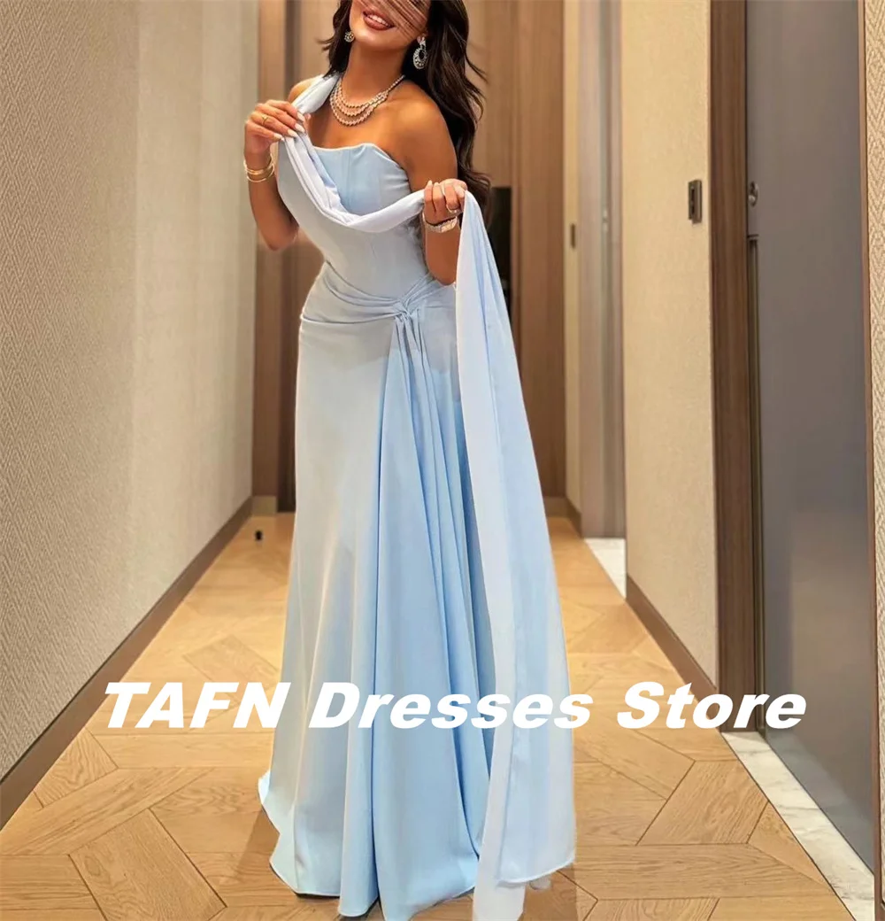 TAFN Formal Evening Dresses Strapless A-line Blue Elegant Floor-Length Prom Party Gown Custom Made vestidos de fiesta