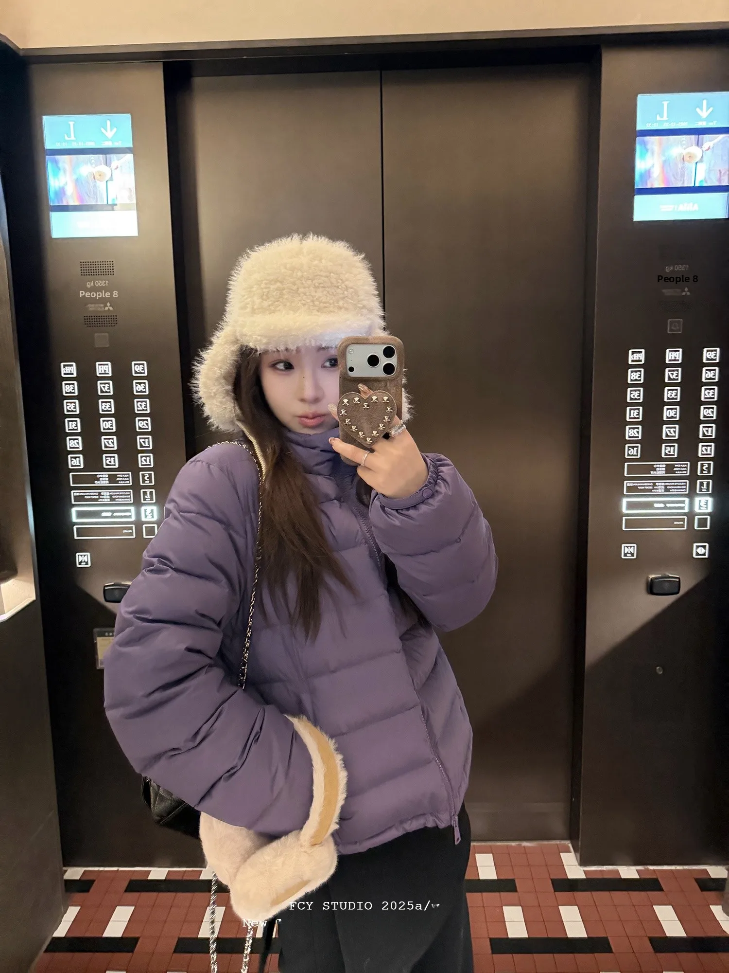 

FCY Studio Lightweight Fleece Purple Stand Collar down Jacket 2025 Winter 90% White Duck down Short Coat Warmth Long Sleeve