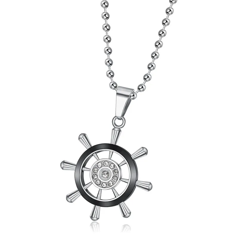 Classic creative retro jewelry personalized rudder steering wheel cool pendant titanium men's necklace