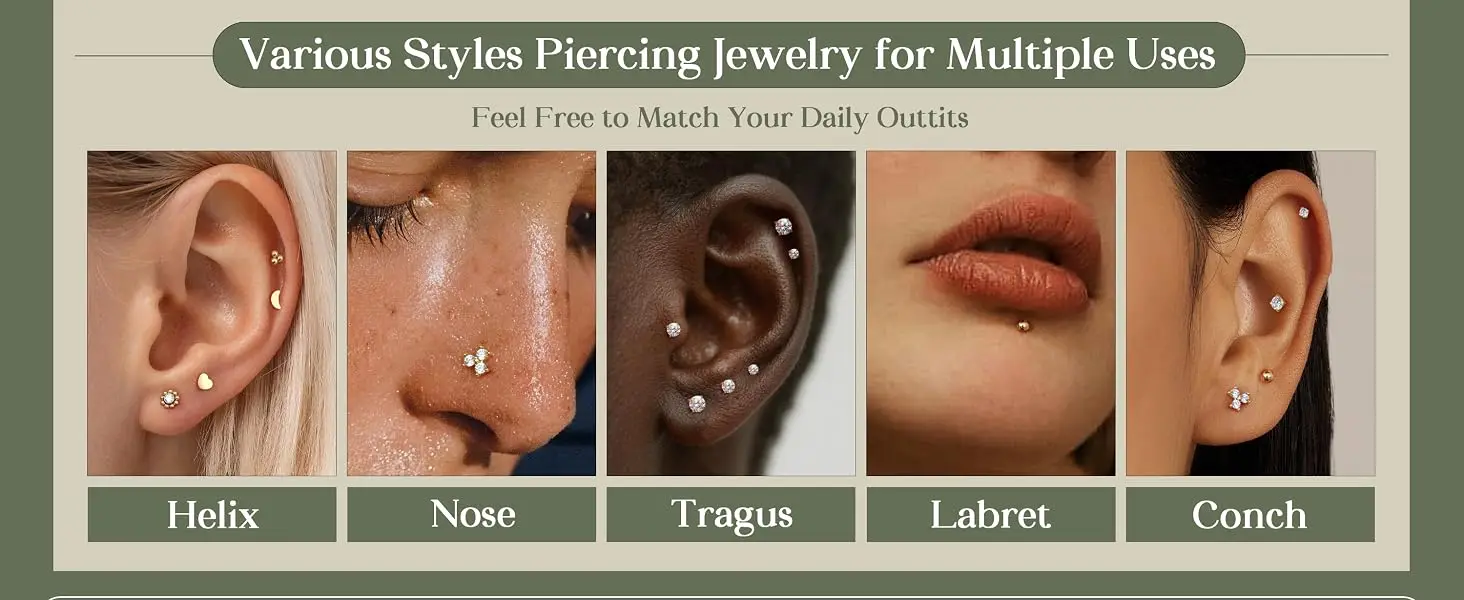 Drperfect Flache Ohrstecker für Damen, 316L Chirurgenstahl, Innengewinde, Helix-Piercing-Schmuck für Tragus-Knochenmark-Set – Detail 5