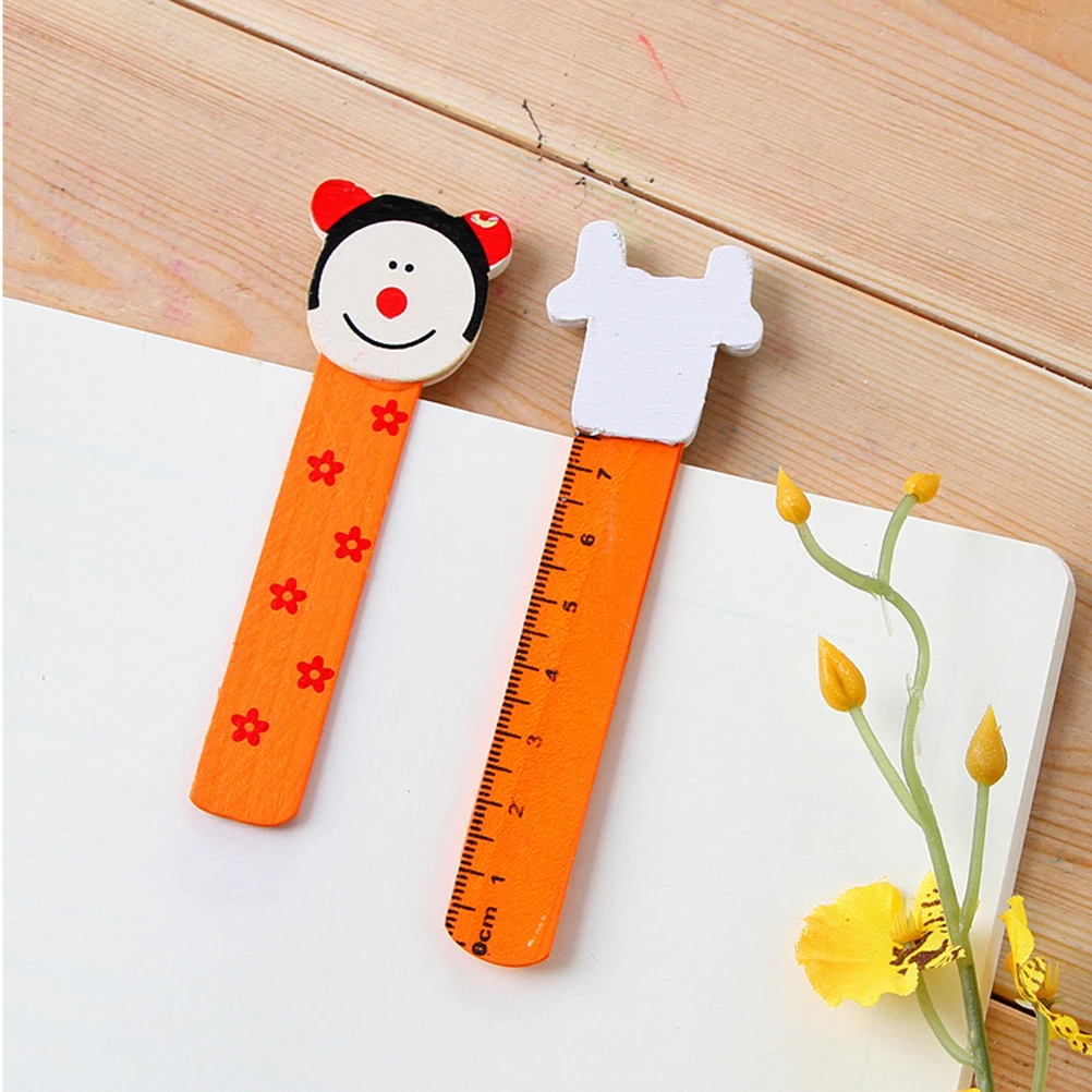 10Pcs Wooden Bookmark Bright Cartoon Graphics Sturdy Bookmarker with Dual Use As Mini Ruler for Kids School Stationery Gift