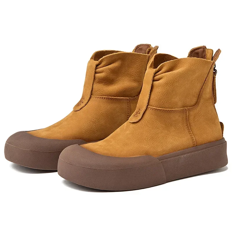 

High quality Fashion Women Boots Spring Autumn Flat Casual Shoes Ladies Genuine Cow Leather Back Zipper Soft Comfort Ankle Boots