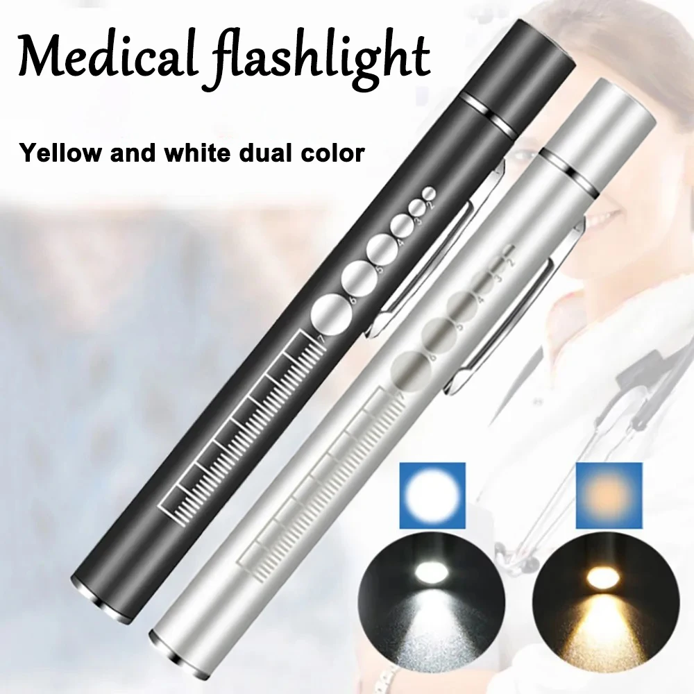 2 in 1 USB Rechargeable Medical Handy Pen Light Nursing Flashlight LED Flashlight With Stainless Steel Clip Pocket Flashlight