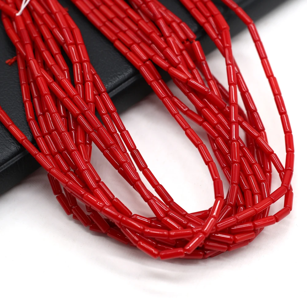 4PCS Wholesale Natural Coral Red Cylindrical Shape Beaded For Jewelry MakingDIY Necklace Bracelet Accessories Charm Gift
