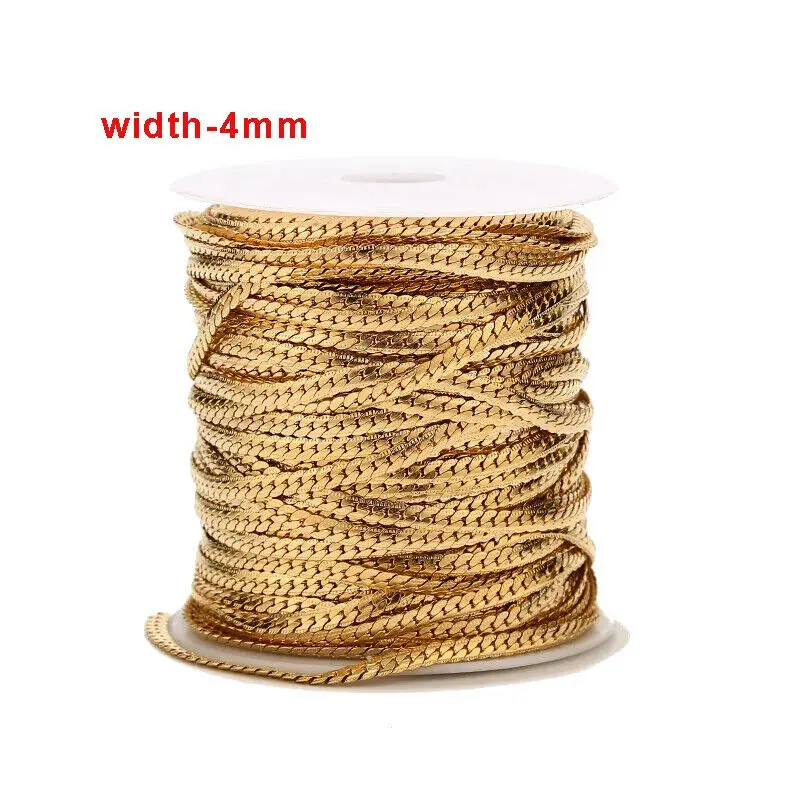 5Meters Stainless Steel Textured Snake Curb Chains 4mm Gold Plated Flat Cuban Link Chain for DIY Jewelry Making Findings