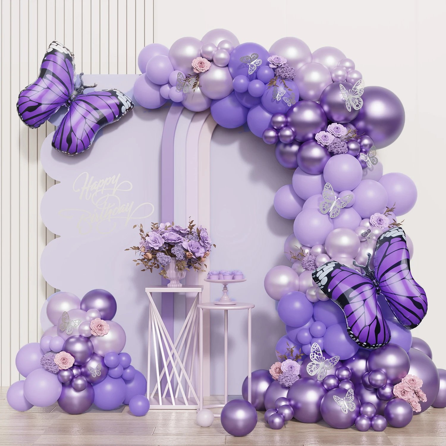 

147/148pcs Chorme Purple Butterfly Balloons Garland Arch Kit Butterfly Birthday Party Decoration Baby Shower Wedding Supplies