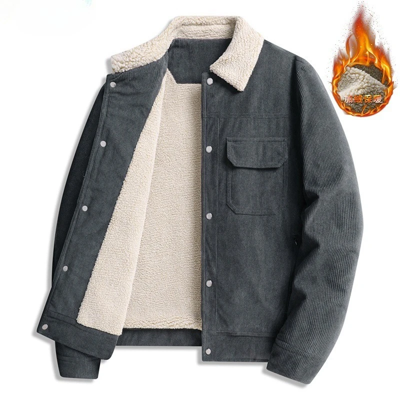 Size 9XL New Winter Men Fashion Corduroy Dowm Jackets Man Fluffy Collar Multiple Pockets Casual Jackets Male Loose Warm Parkas