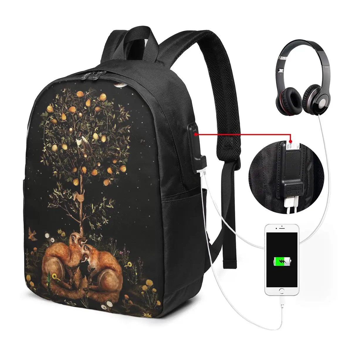Enchanted Woodland Fox Moonlit Night Backpack Travel Notebook Bag Computer College Student School Bag Laptop Shoulder Bags