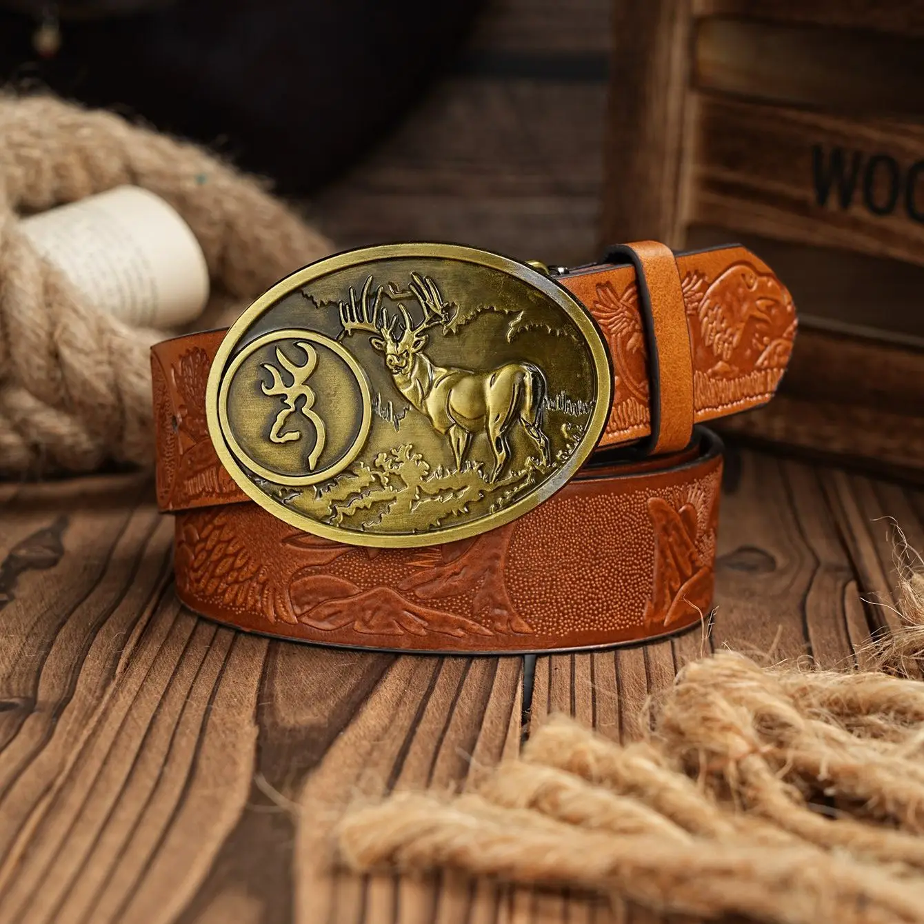 Western Cowboy PU Leather Belt - Men Waist Strap Bull Decoration Floral Engraved for Jeans