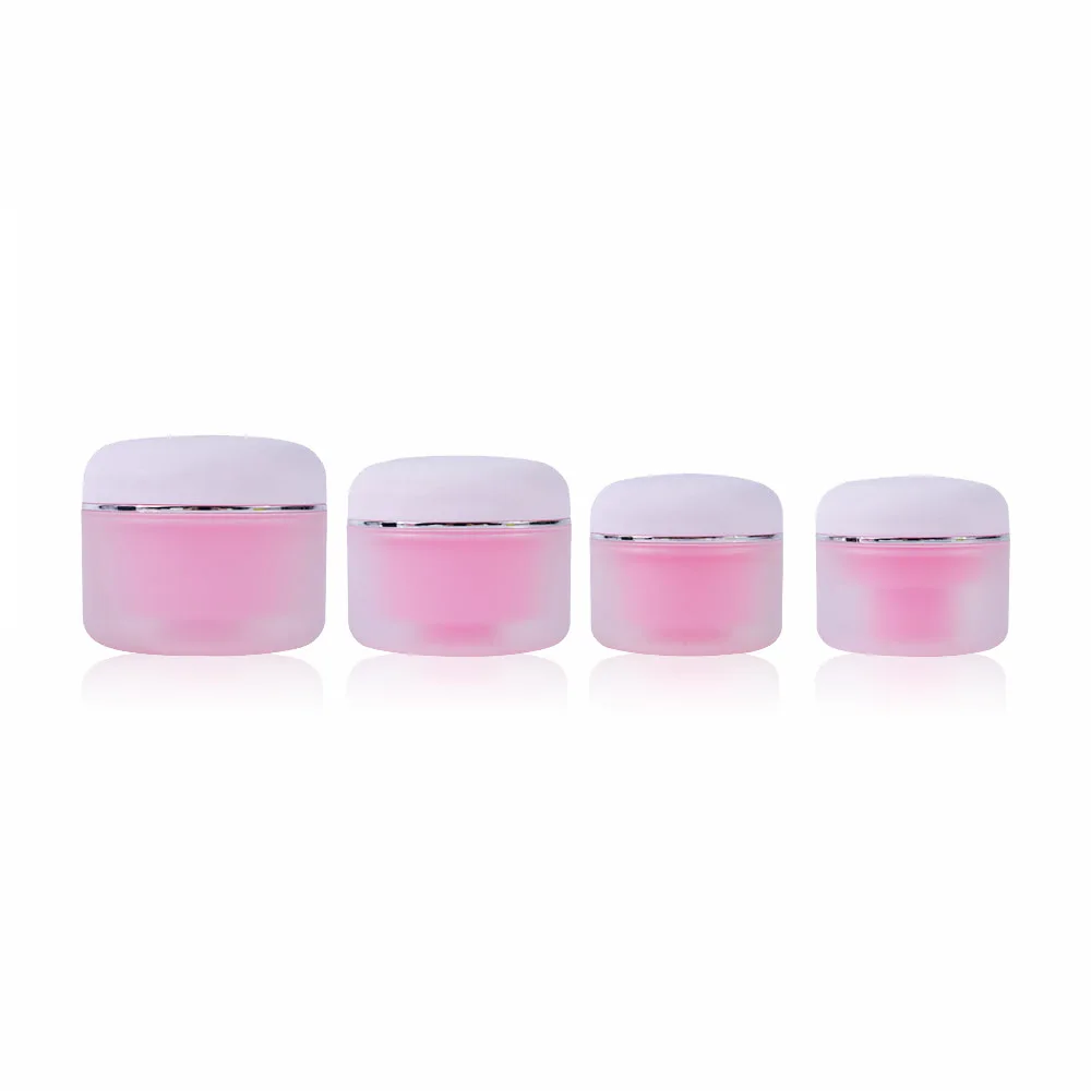 20pcs Pink Cosmetic Jar Plastic Sample Packaging Pot Refillable Container Box Cute Silver Foil Tins White Cap 30g 50g 100g 150g