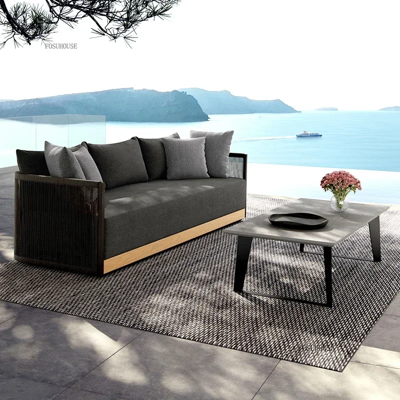 newEuropean Sofas Nordic Leisure Rope Garden Chair Outdoor Courtyard Terrace Single Double Sofa Outdoor Waterproof Sunscreen Set