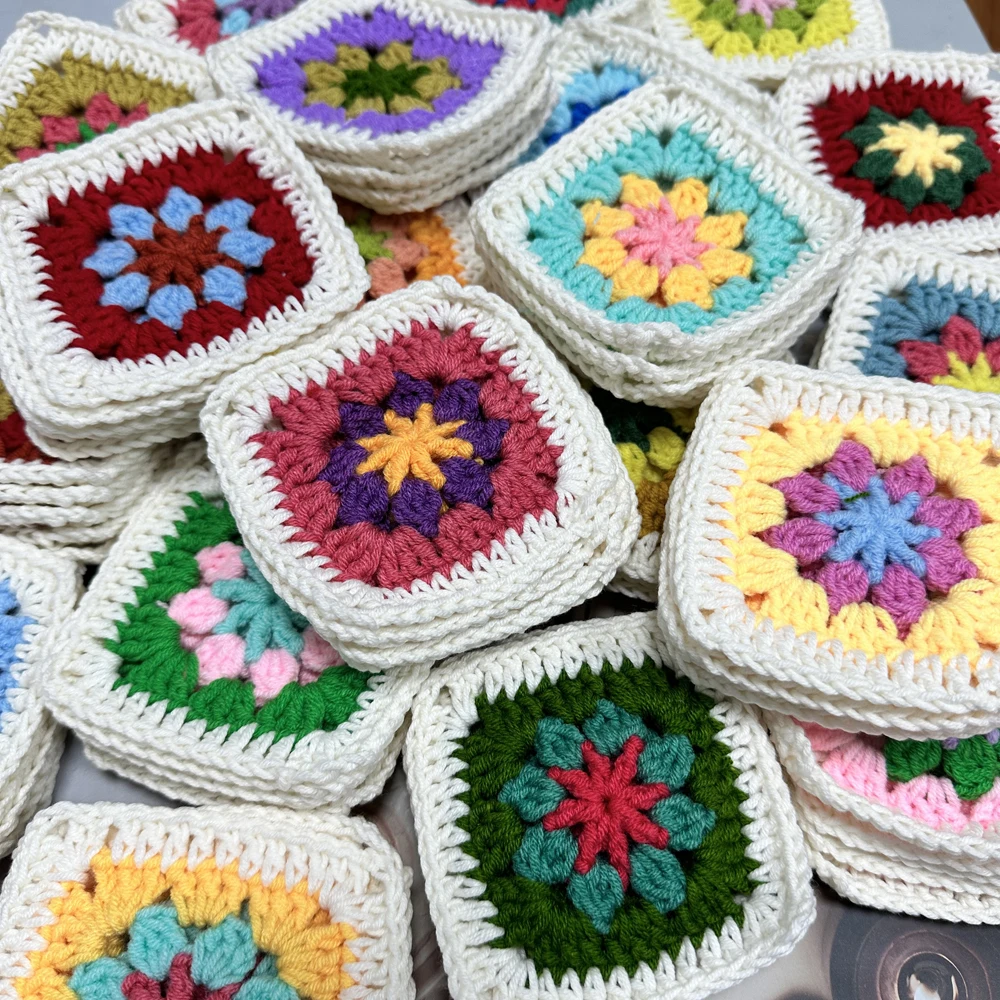 DIY Crochet Doilies Multicolor Coasters Square Table Mats Decoration Handmade Crochet Cup Pad 9cm Wool Clothes Patch Two girls