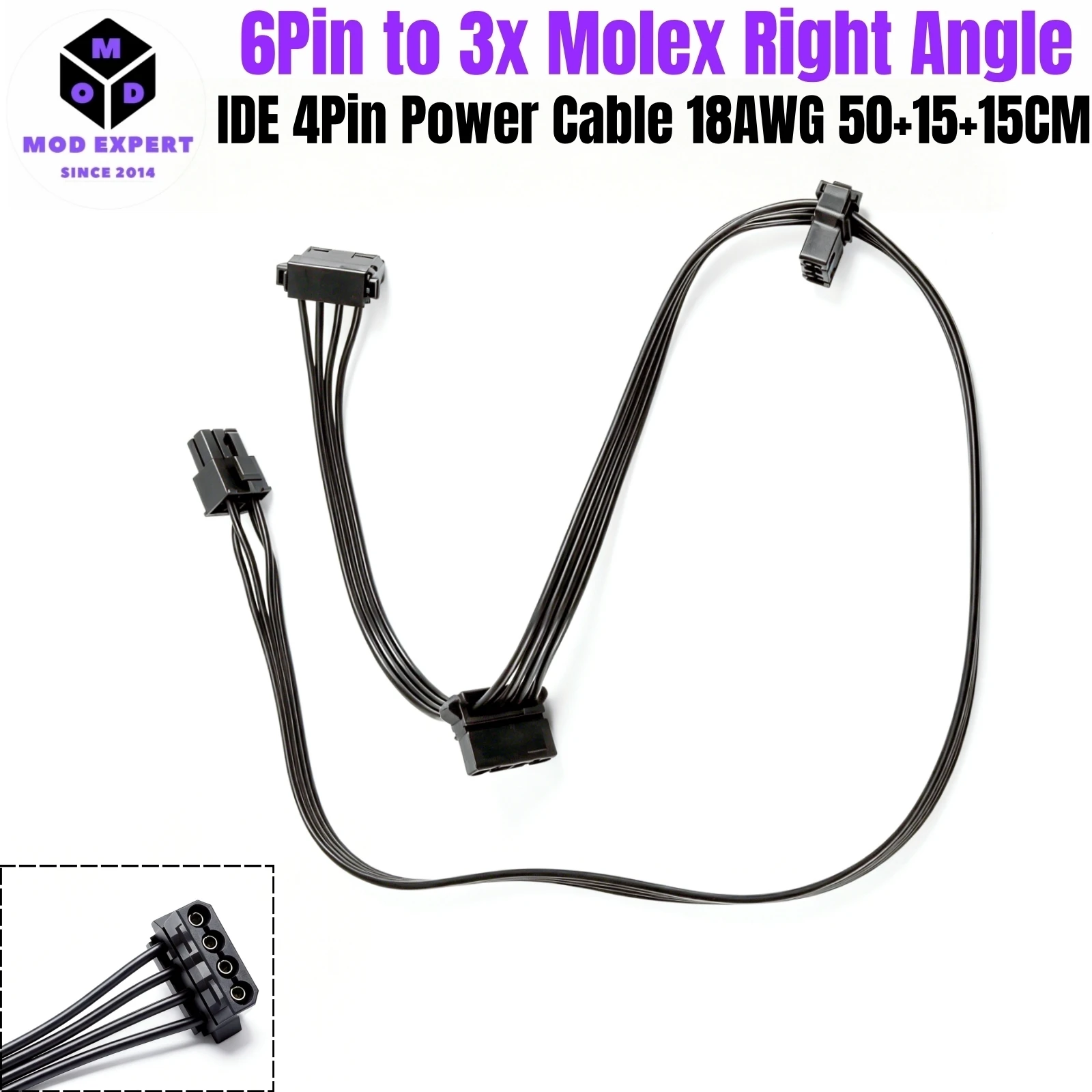 

6Pin to 3x Molex Angled, PATA PERIF IDE 4Pin Power Cable for Corsair HX1200, HX1000, HX850, HX750 PLATINUM Type 4 Modular Powers
