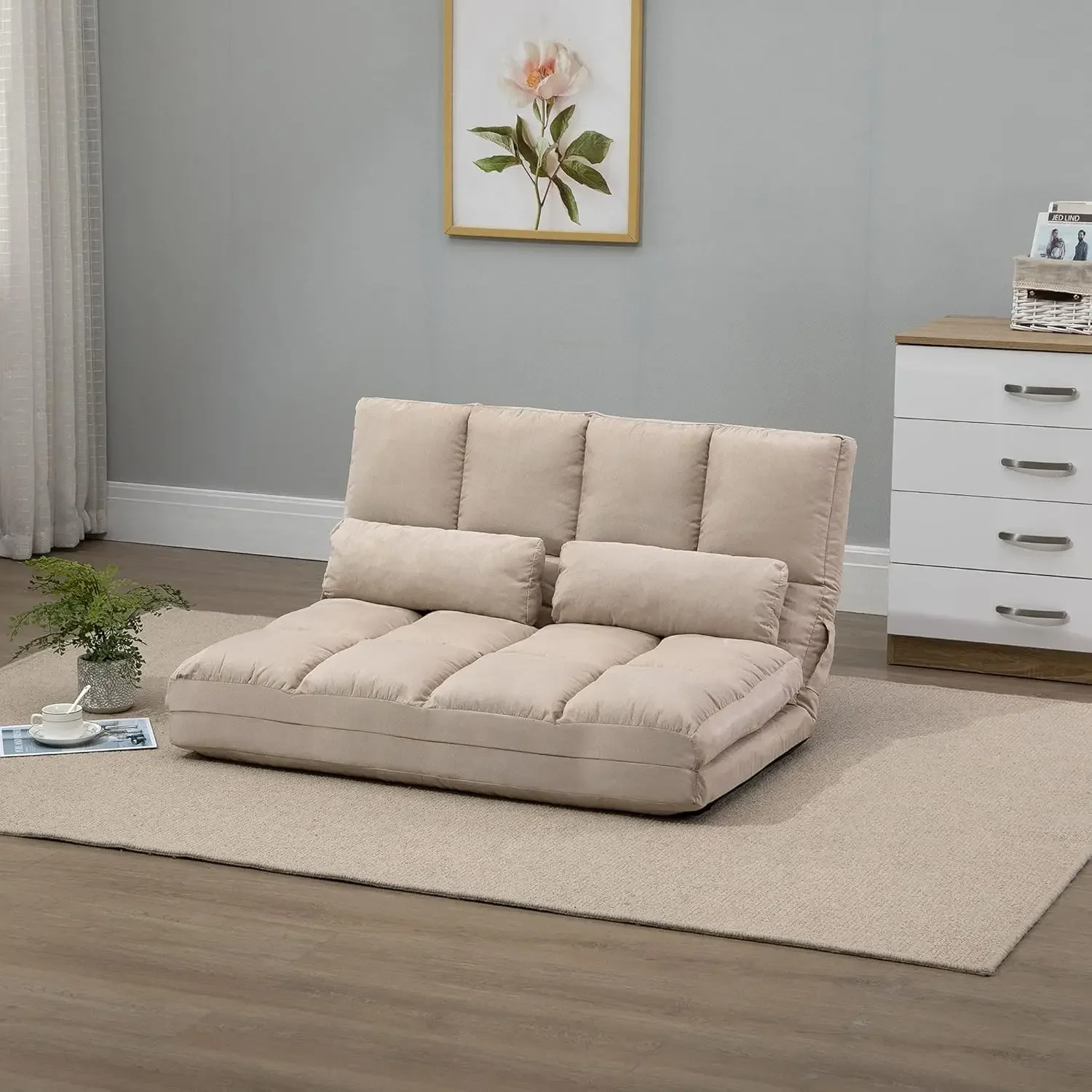 Sofa Chair, Folding Couch Bed, Guest Chaise Lounge with 2 Pillows, Adjustable Backrest and Headrest, 40.25