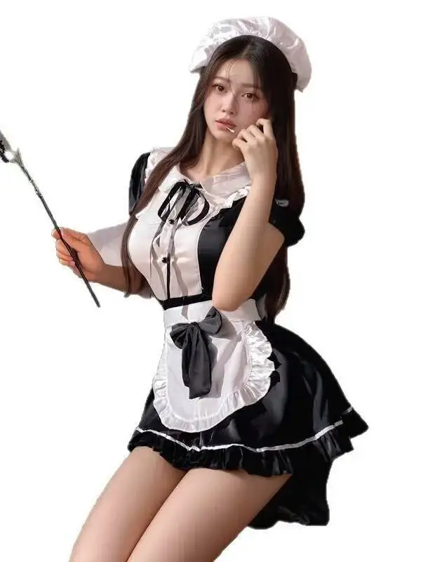 Vestido de uniforme Sexy de sirvienta, vestido de batalla con fecha de estilo puro deseo, bonito vestido con delantal con lazo de manga corta y pecho pequeño, tutú encantador